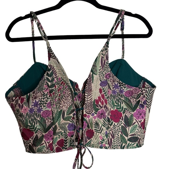 FORE Vintage Inspired Floral Embroidered Lace-Up Crop Top - L - Picture 2 of 7
